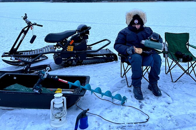 "ICEBREAKER" Ice Fishing VIP Private Tour - Snow scooter ride back, scenery, and small surprises