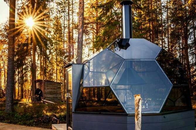 Private Glass Igloo Dinner on the Shore of Frozen Lake - Northern Lights hunt on a frozen lake, with snow scooters