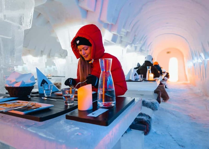 Rovaniemi: Ice Restaurant Dinner with Snow Sauna & jacuzzi - Lakeside Kick Sledding and the Tobogganing Hill Before Dinner